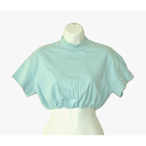 A5 NEW ALO YOGA Blue Cotton Mock Neck Short Sleeve Crop Top Size XS